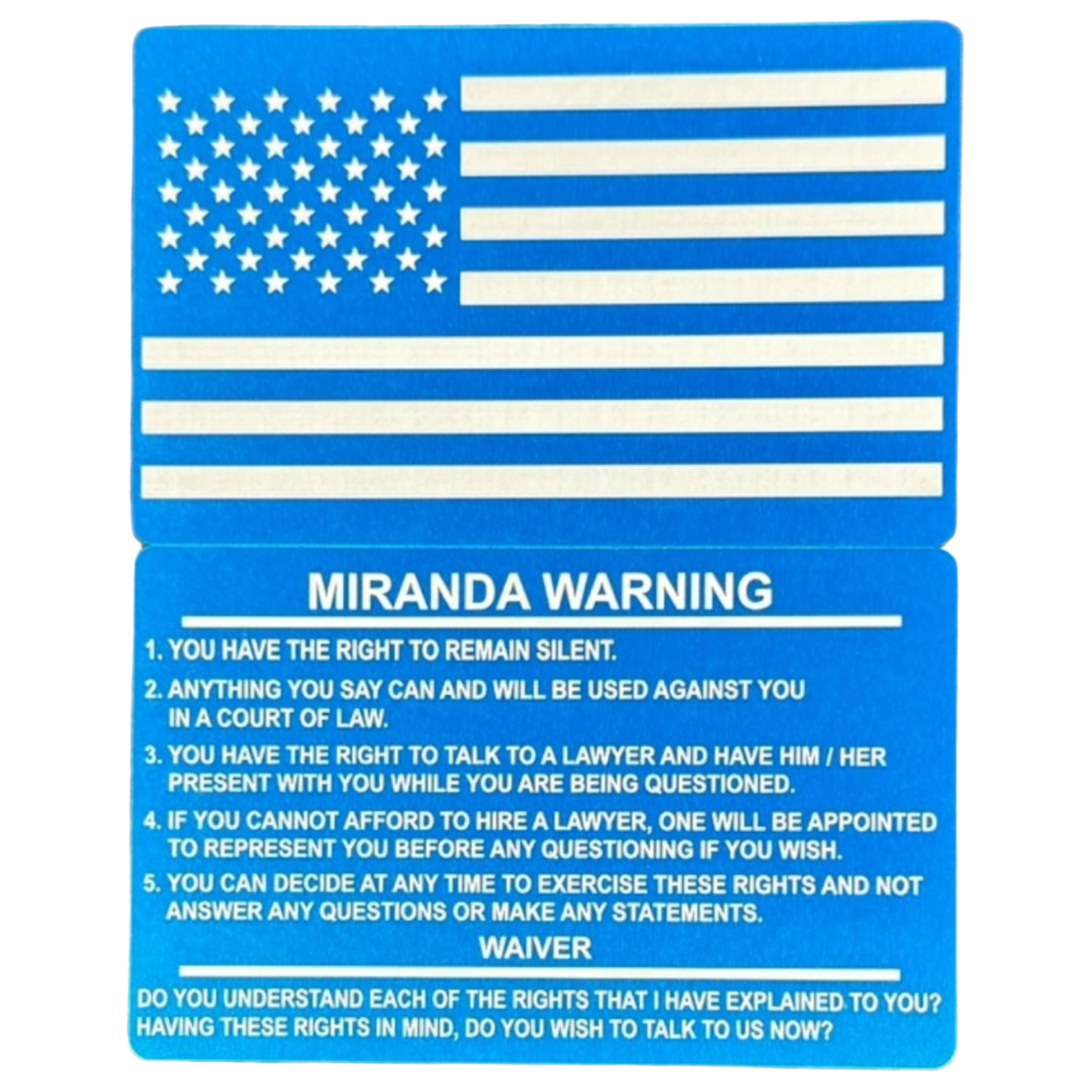 “Laser engraved metal Miranda Warning card for police officers”