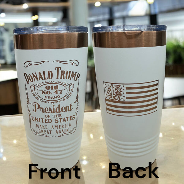 Old No. 47th President Trump Laser Engraved 20 oz Tumbler - White to Rose Gold